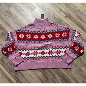Christmas Cropped Turtleneck Argyle Sweater Purple XXL 33 Degrees Holiday Party